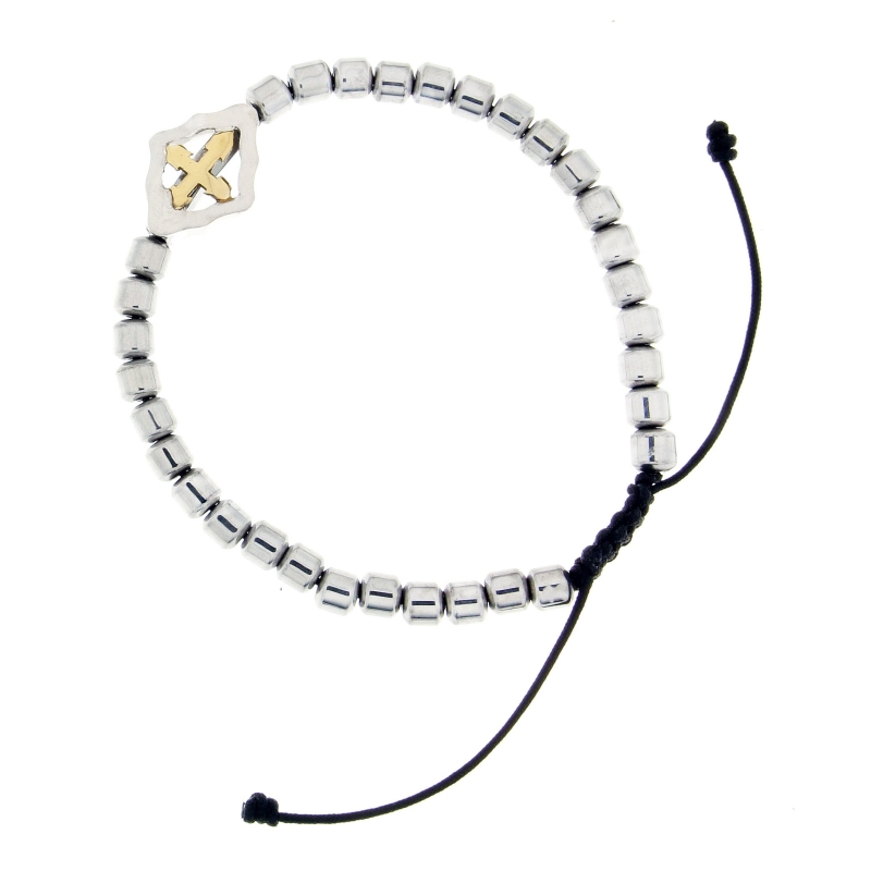 Hematite bracelet with sterling silver and gold