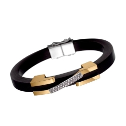 Rubber bracelet with white, and yellow gold with d