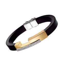 Rubber bracelet with white, and yellow gold with d