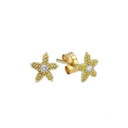 Yellow gold earrings with central diamond