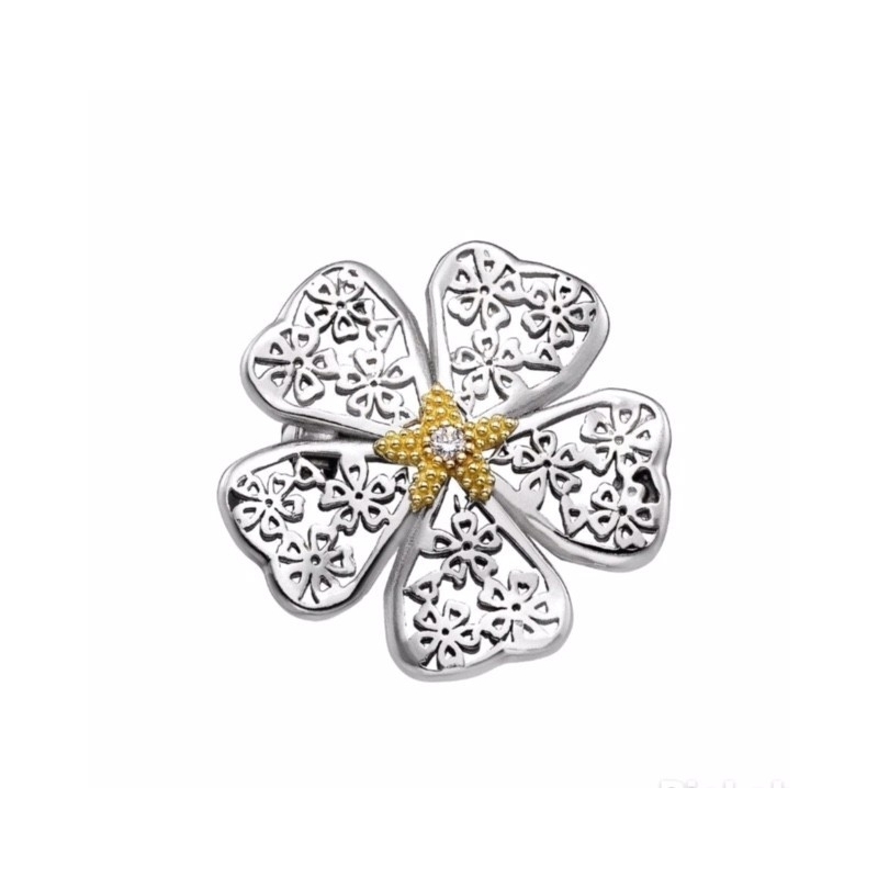 Sterling silver, yellow gold diamond brooch