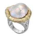 ISABEL GUARCH BAROQUE PEARL, GOLD AND STERLING SILVER RING