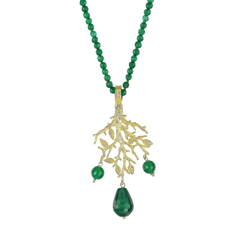 Collar largo  Formentor dorado con jade