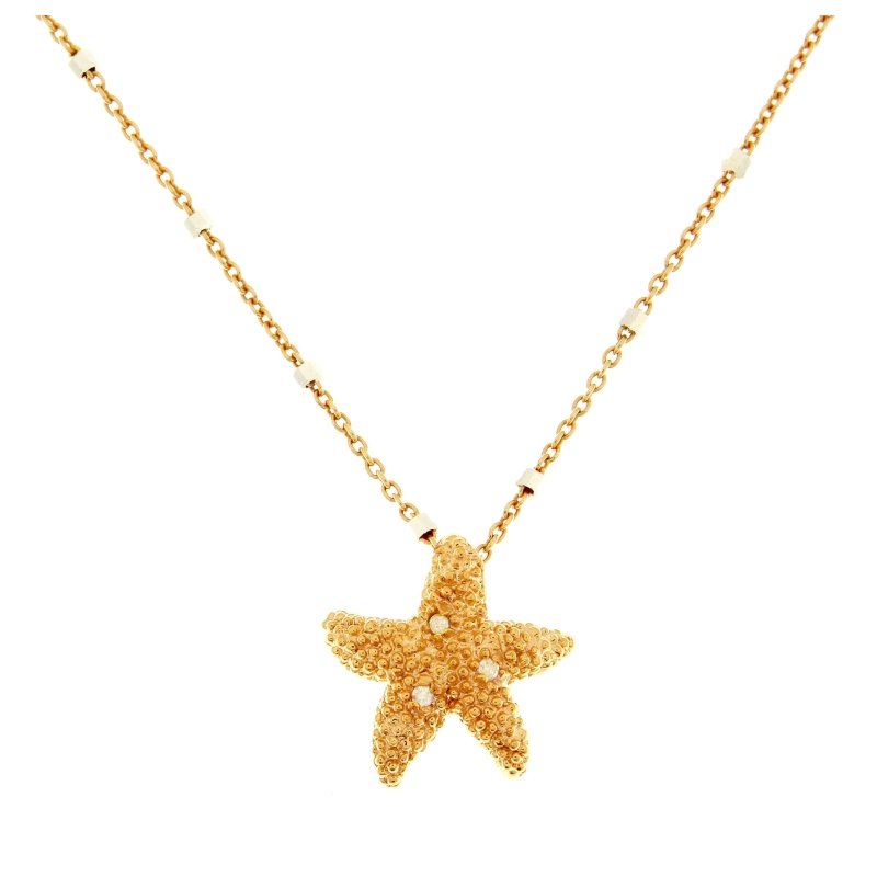 Colgante de estrella de mar rosa con cadena diamantada.
