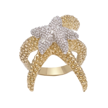 Double starfish ring in yellow and white gold