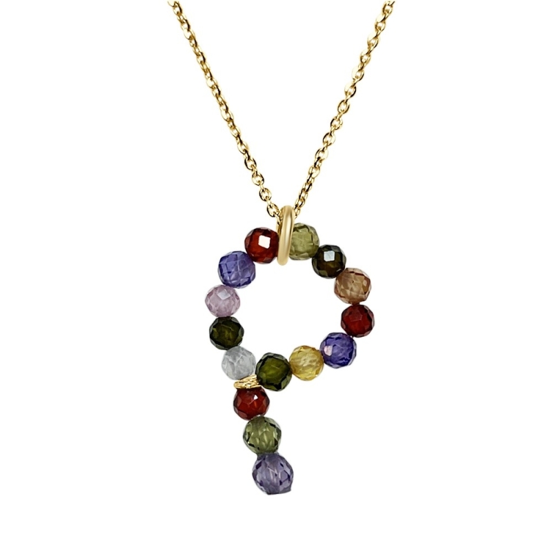 PENDANT NECKLACE WITH MULTICOLOR NATURAL QUARTZ ANG GOLD