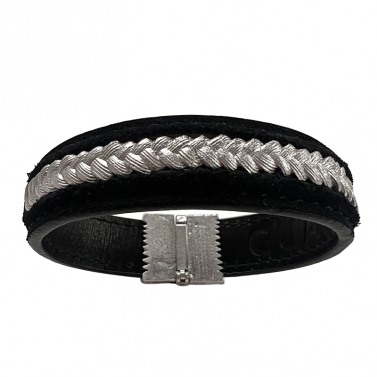 ISABEL GUARCH MEN JEWELRY FONERS WHITE GOLD AND LEATHER BRACELET