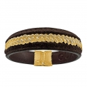 FONERS YELLOW GOLD AND LEATHER BRACELET