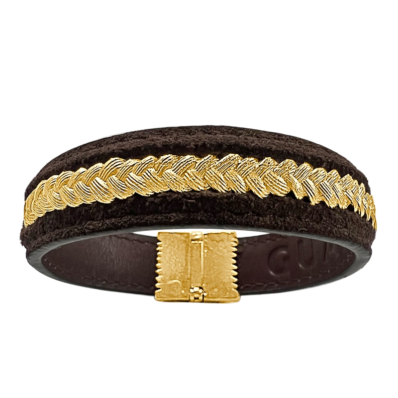 ISABEL GUARCH JEWELS FONERS YELLOW GOLD AND LEATHER BRACELET
