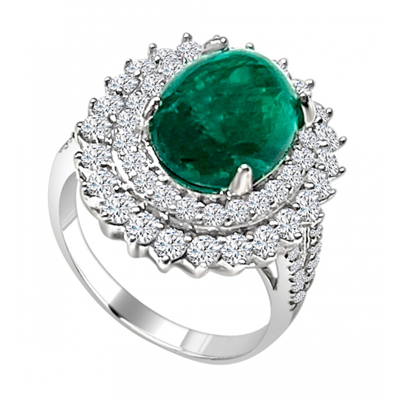 GOLD, DIAMONDS AND CABOCHON EMERALD RING