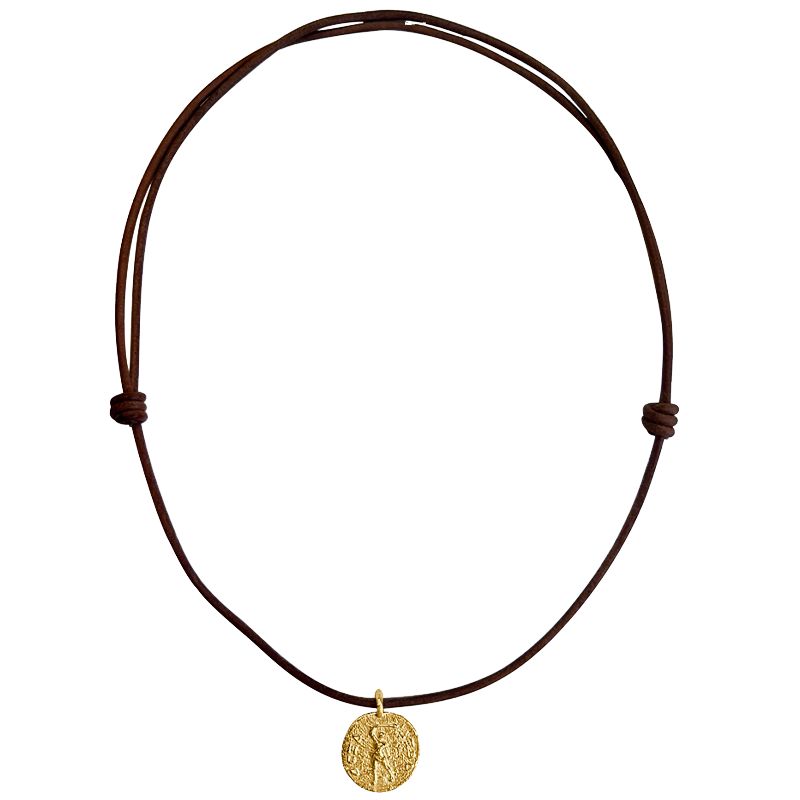 FONERS YELLOW GOLD AND LEATHER NECKLACE