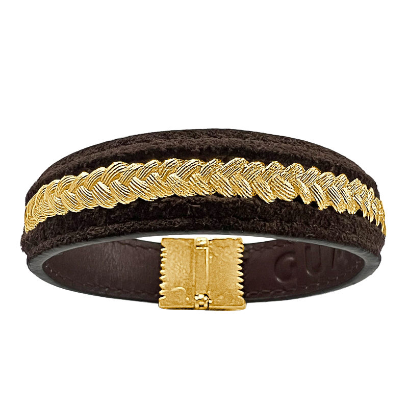 FONERS YELLOW GOLD AND LEATHER BRACELET