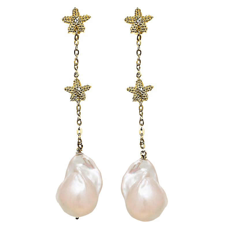 ESTEL GOLD, DIAMONDS AND BAROQUE PEARL EARRINGS