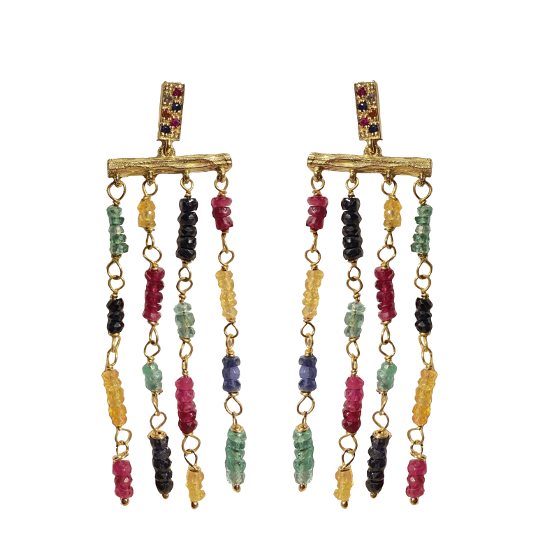 ARC EN CIEL MULTICOLORED SAPPHIRES AND GOLD EARRINGS