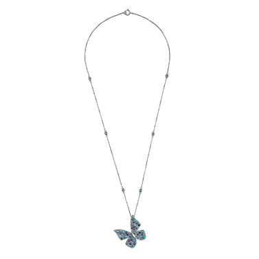 WHITE GOLD SAPPHIRE AND AQUAMARINE BUTTERFLY NECKLACE