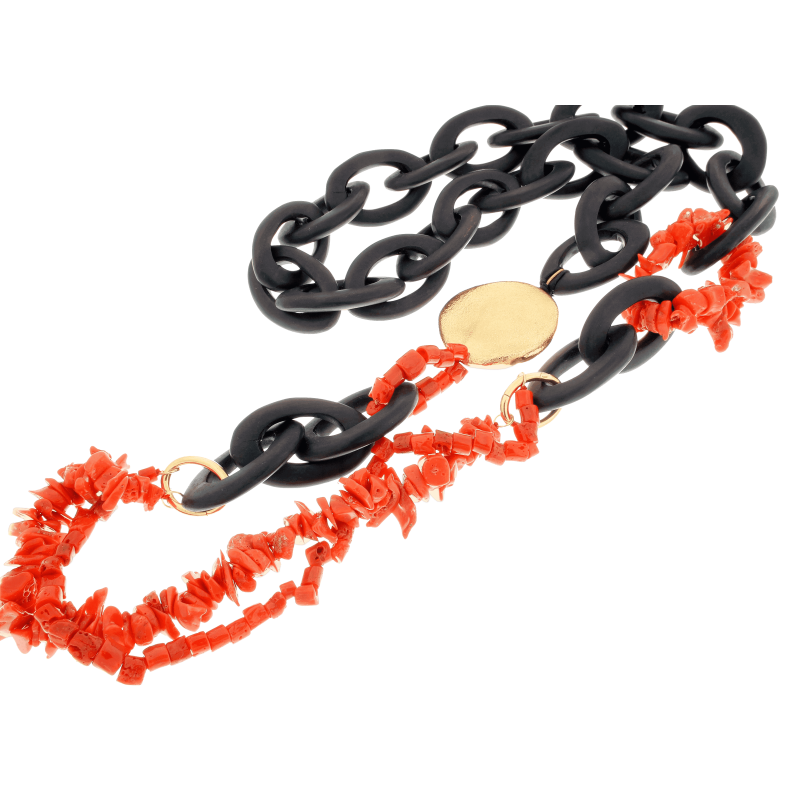 GOLD, EBONY AND CORAL NECKLACE