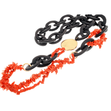 GOLD, EBONY AND CORAL NECKLACE